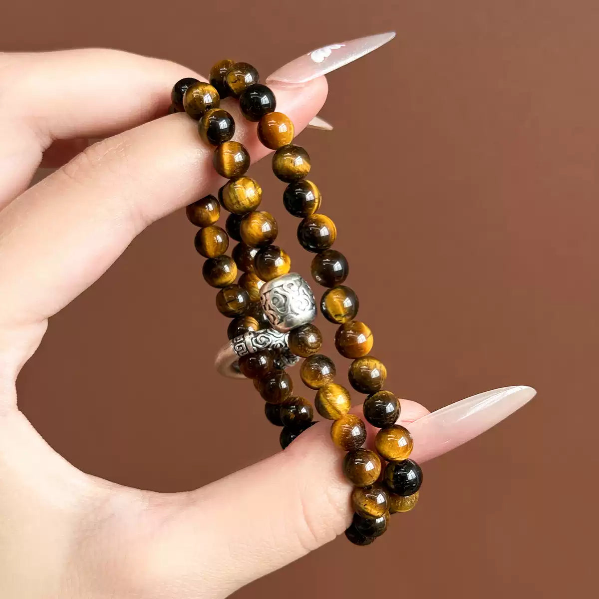 6mm Tiger's Eye 2-Wrap Bracelet | Tibetan Silver Spacer