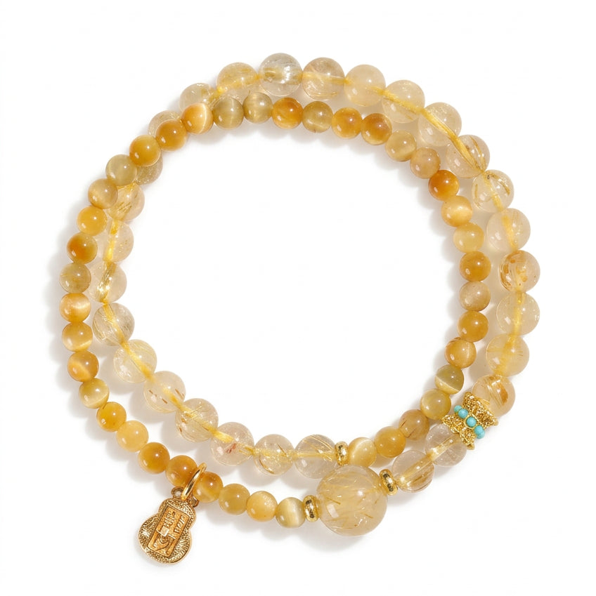 Courage Gold Rutilated Quartz Tiger Eye Layered Bracelet