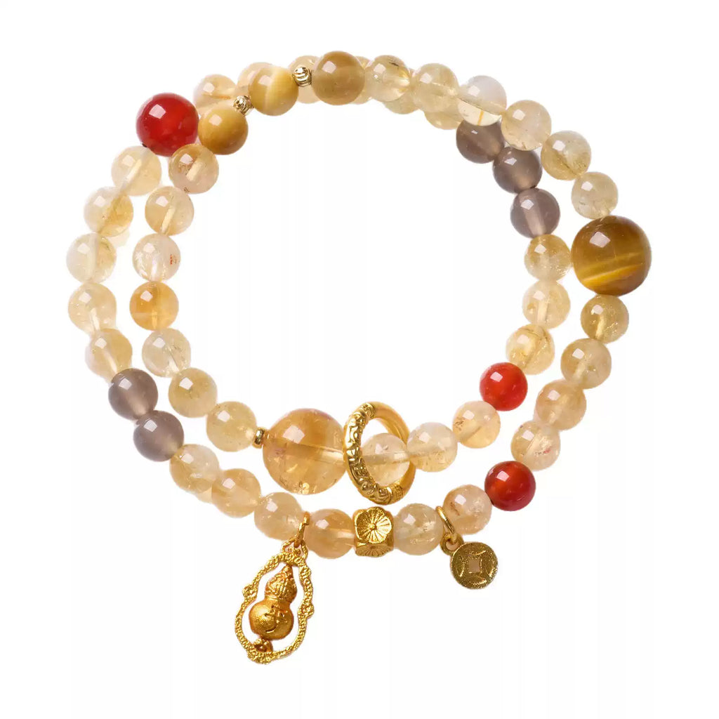 Citrine Rotating Gourd Coin Charm Feng Shui Wealth Bracelet