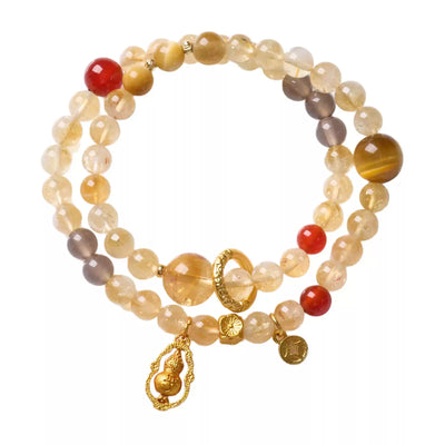 Citrine Rotating Gourd Coin Charm Feng Shui Wealth Bracelet