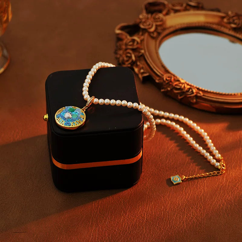 Scorpio Zodiac Pearl Necklace with Golden Celestial Pendant