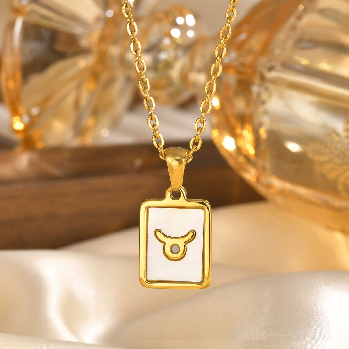 Virgo Mother of Pearl Necklace | Zodiac Square Pendant