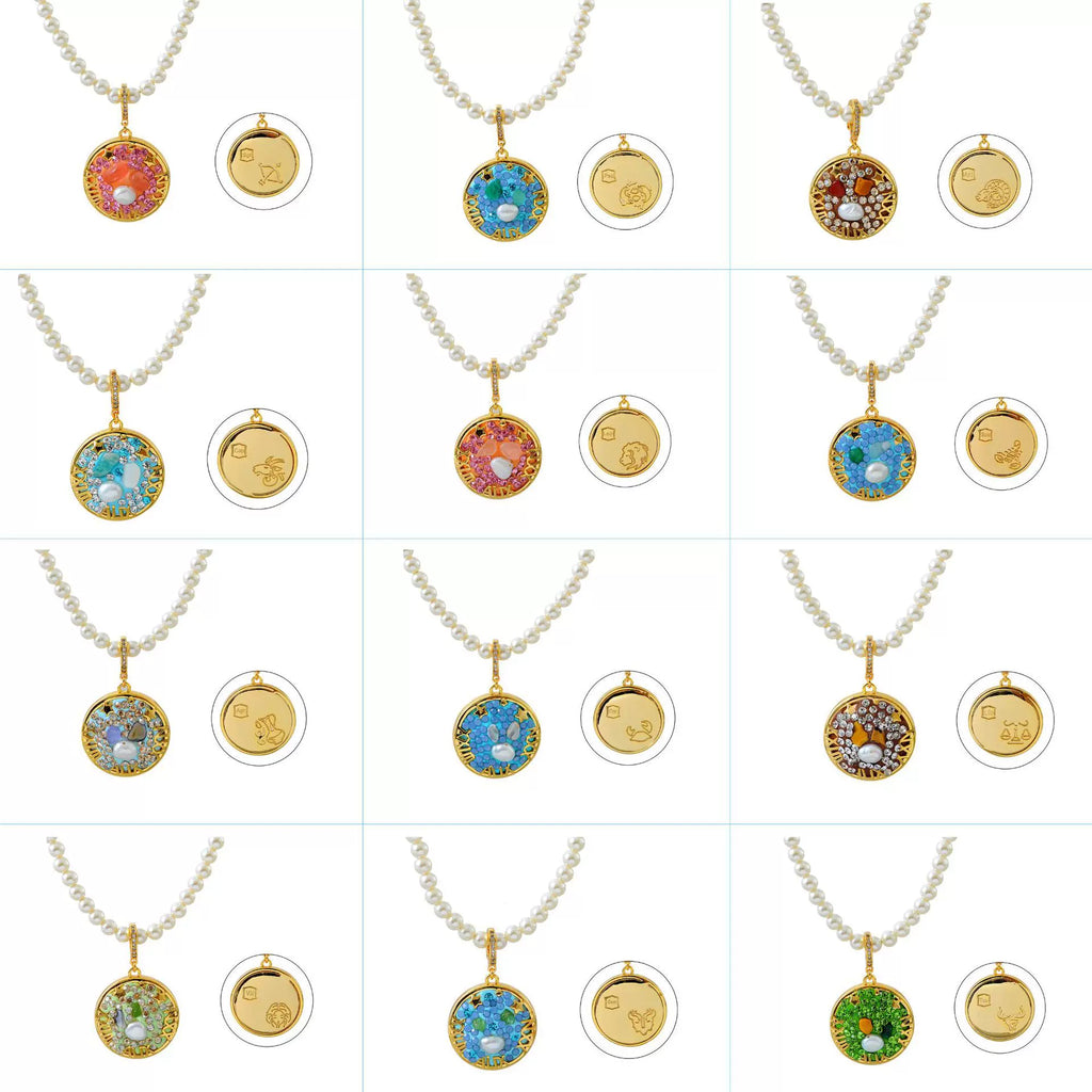 Scorpio Zodiac Pearl Necklace with Golden Celestial Pendant