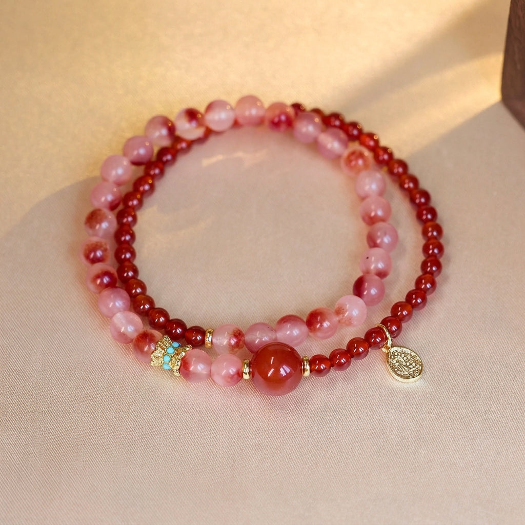 Gold Rutilated Quartz Tiger's Eye Amethyst Gourd Bracelet
