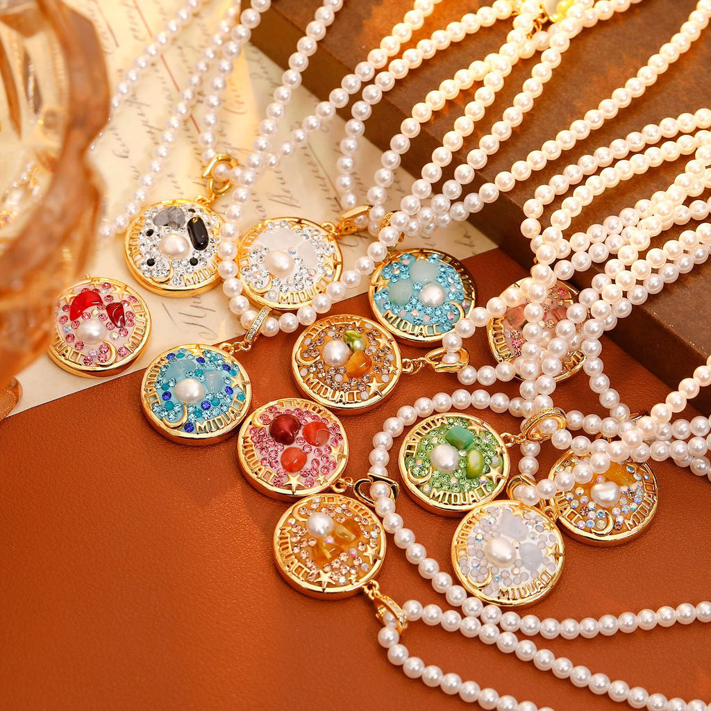 Scorpio Zodiac Pearl Necklace with Golden Celestial Pendant