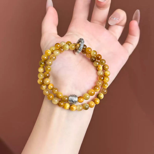 6mm Gold Tiger's Eye 2-Wrap Bracelet | Tibetan Silver Spacer