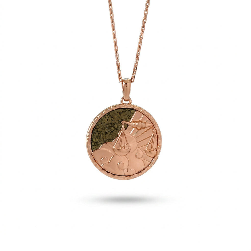 Libra Zodiac Obsidian Disc Pendant Necklace
