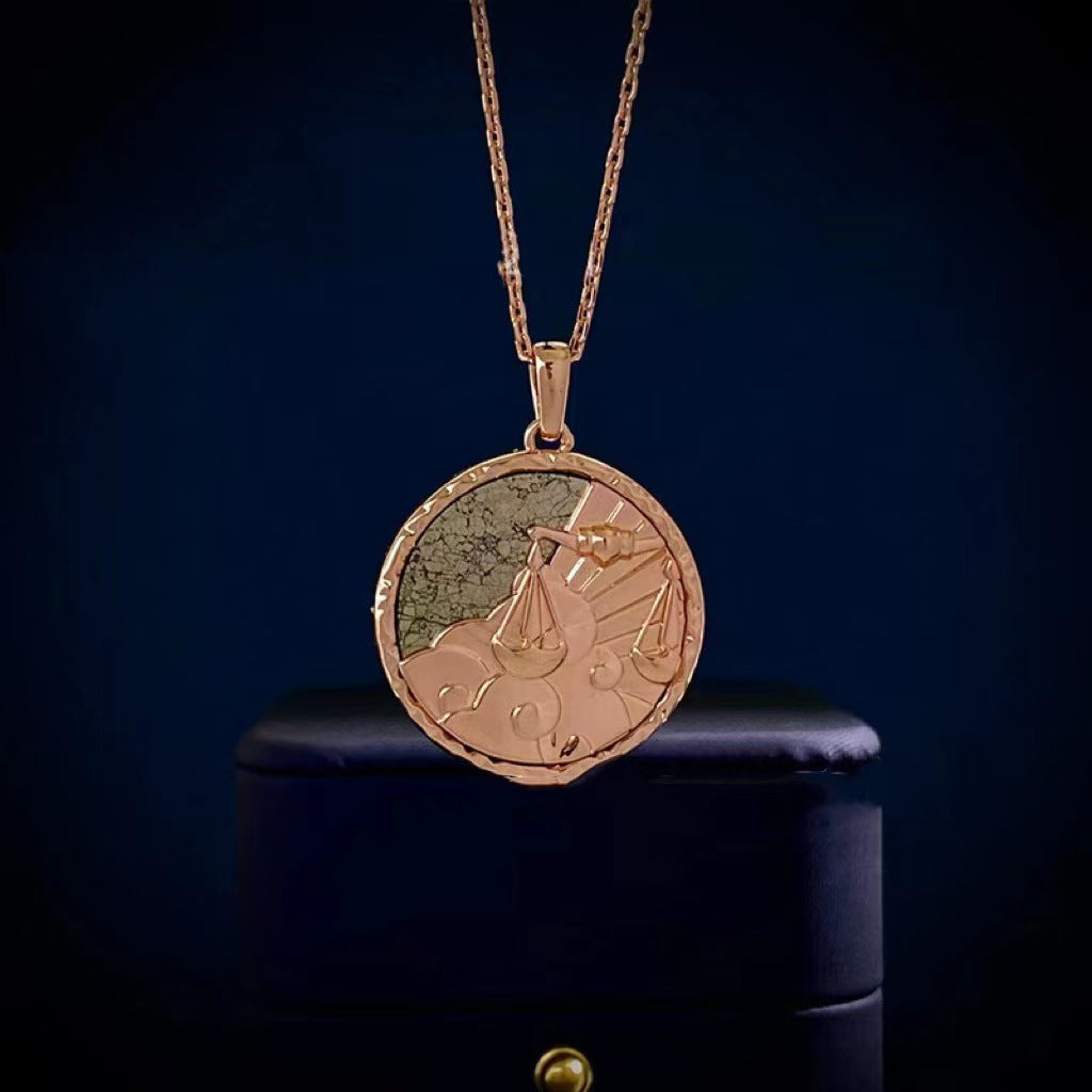 Libra Zodiac Obsidian Disc Pendant Necklace
