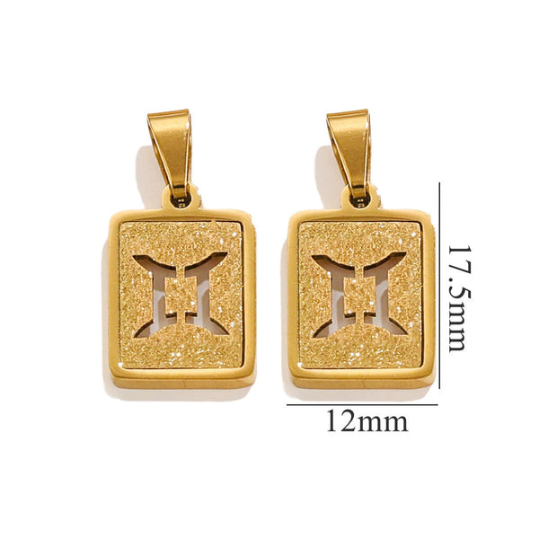 Gemini Zodiac Celestial Square Pendant | Gold-Tone Jewelry