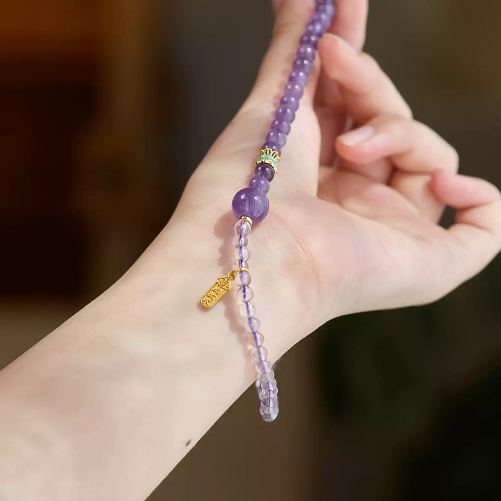 Calm Lucky Amethyst Double Wrap Bracelet Dangle Charm