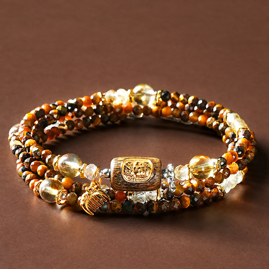 Tiger's Eye Layered Wrap Bracelet | Sagittarius Zodiac Charm