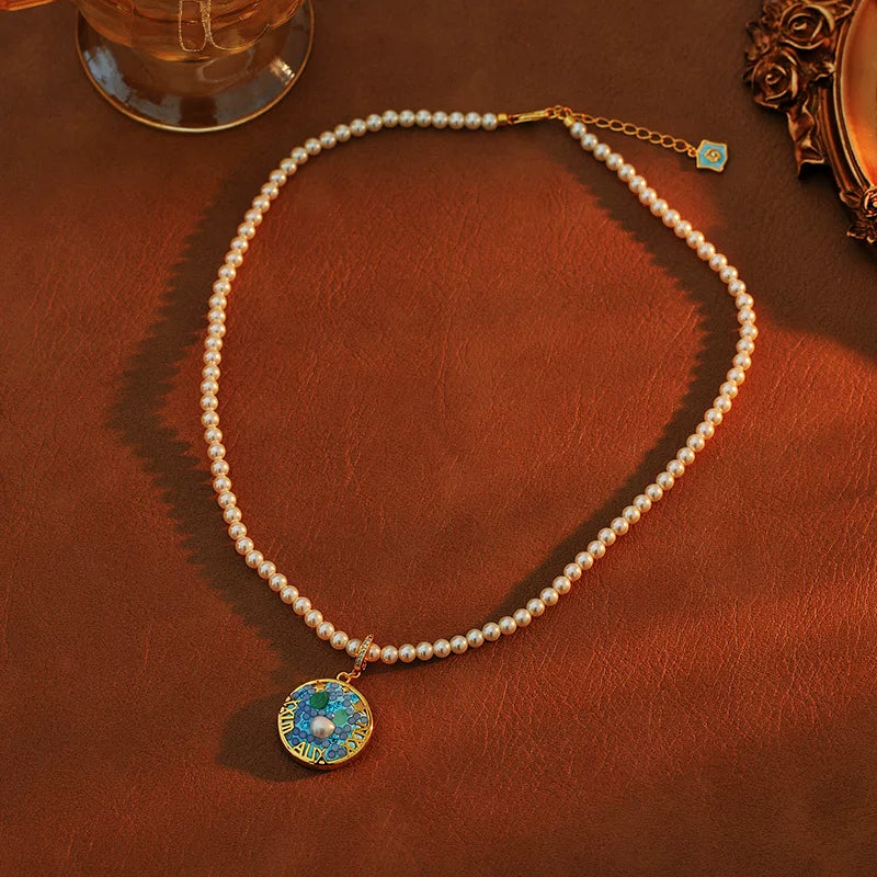 Scorpio Zodiac Pearl Necklace with Golden Celestial Pendant