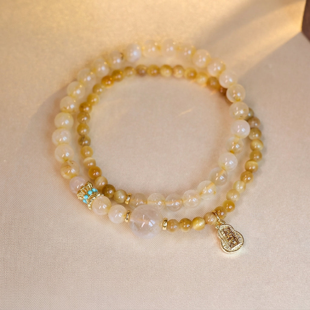 Courage Gold Rutilated Quartz Tiger Eye Layered Bracelet