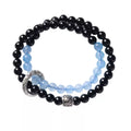 Blue Chalcedony & Black Obsidian Wrap w/ Tibetan Ring