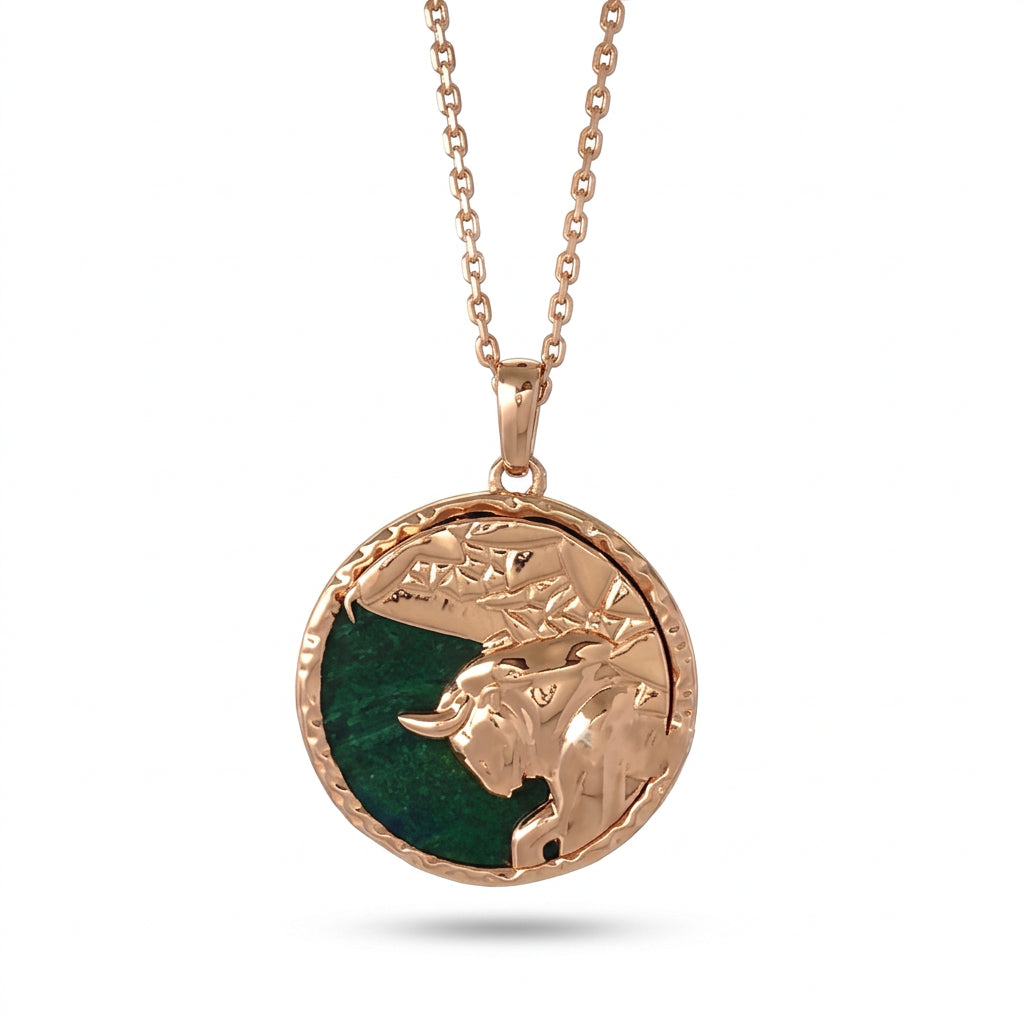 Taurus Zodiac Aventurine Disc Pendant Necklace