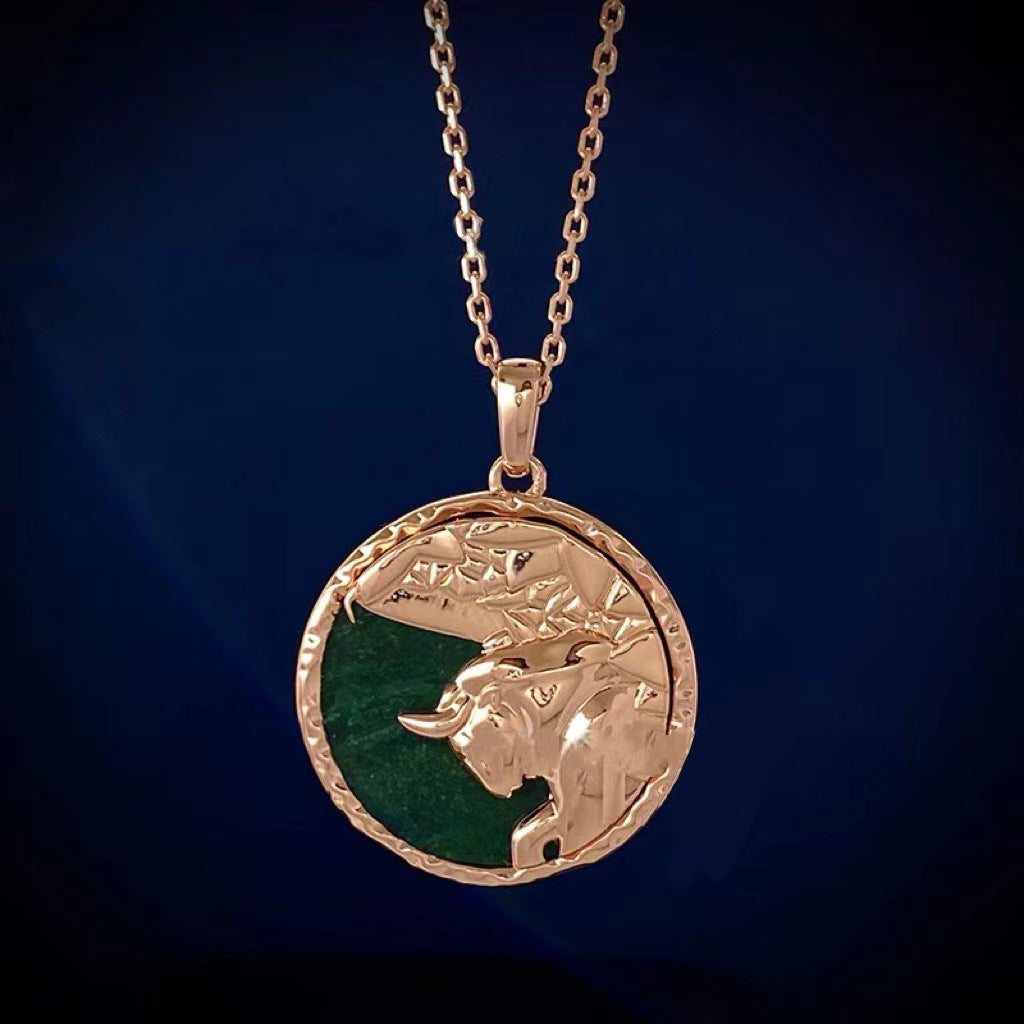 Taurus Zodiac Aventurine Disc Pendant Necklace