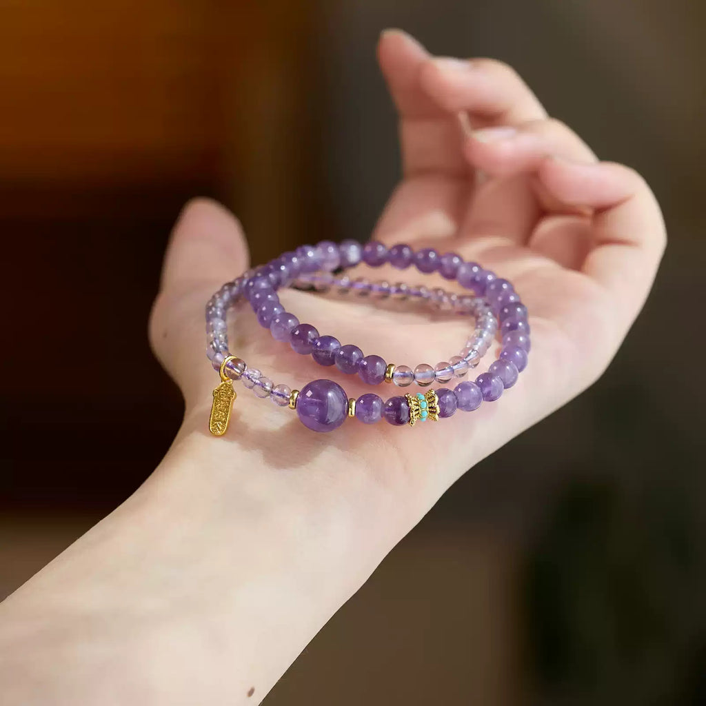 Calm Lucky Amethyst Double Wrap Bracelet Dangle Charm