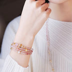 Strawberry Quartz Layered Wrap Bracelet | Libra Zodiac Charm