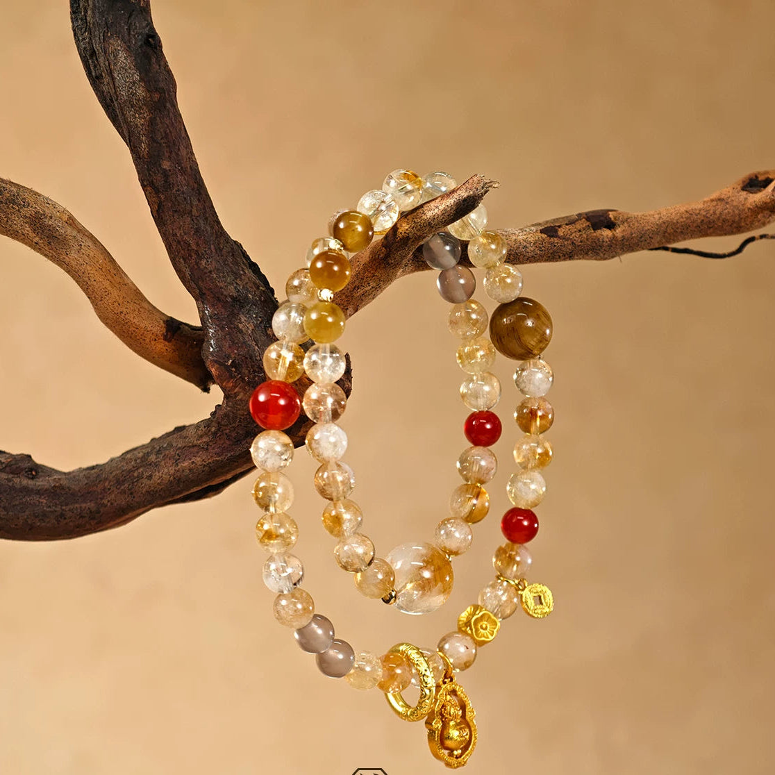 Citrine Rotating Gourd Coin Charm Feng Shui Wealth Bracelet