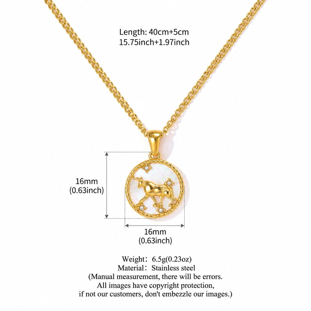 Taurus Gold-Tone Titanium Steel Coin Necklace