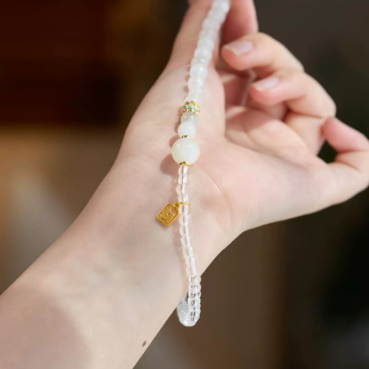 White Crystal Moonstone Double Wrap Bracelet Lucky Charm