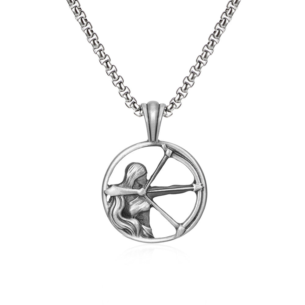 Sagittarius Zodiac Sculpted Tin Archer Pendant Necklace