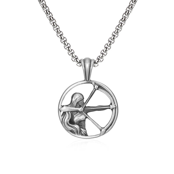 Sagittarius Zodiac Sculpted Tin Archer Pendant Necklace