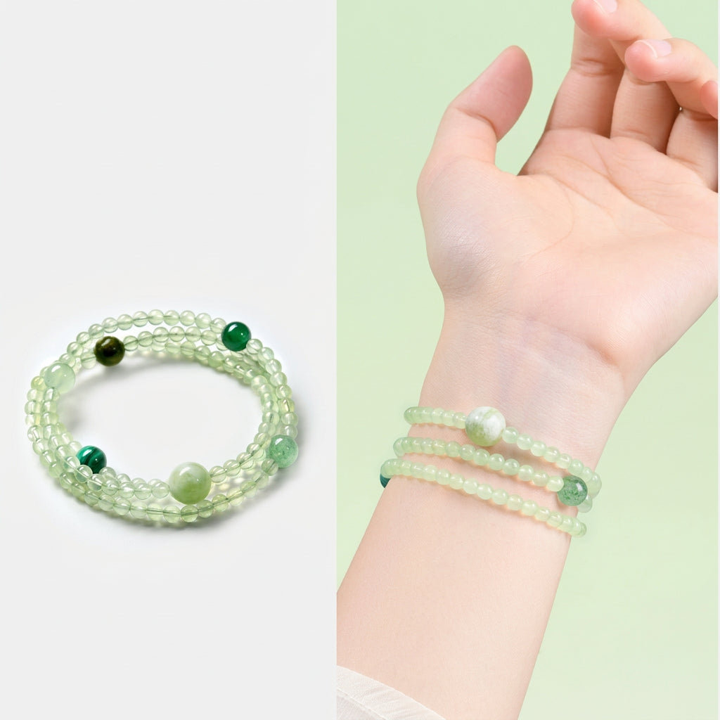 Natural Prehnite Multi-Gem Layered Bracelet for Women | Calm