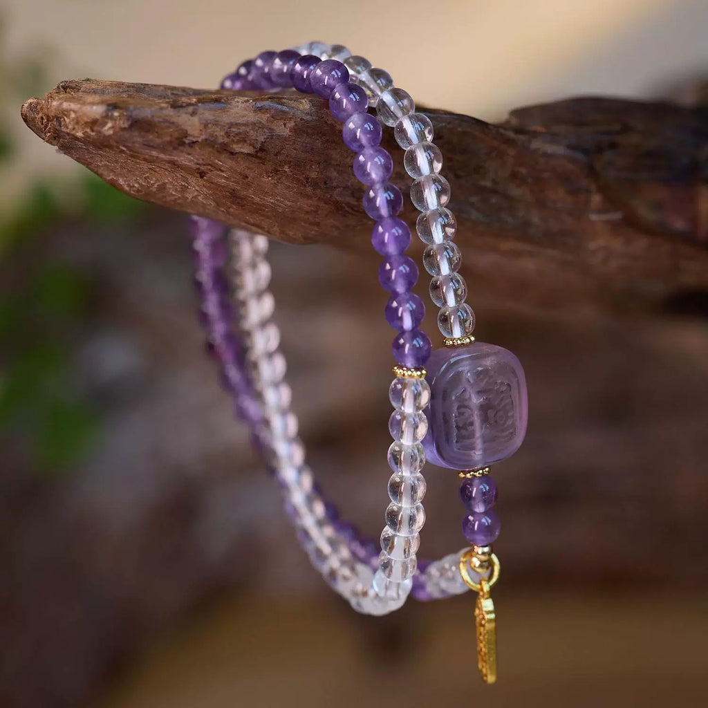 Zakiram Amethyst 2-Wrap Bracelet with Fortune Charm