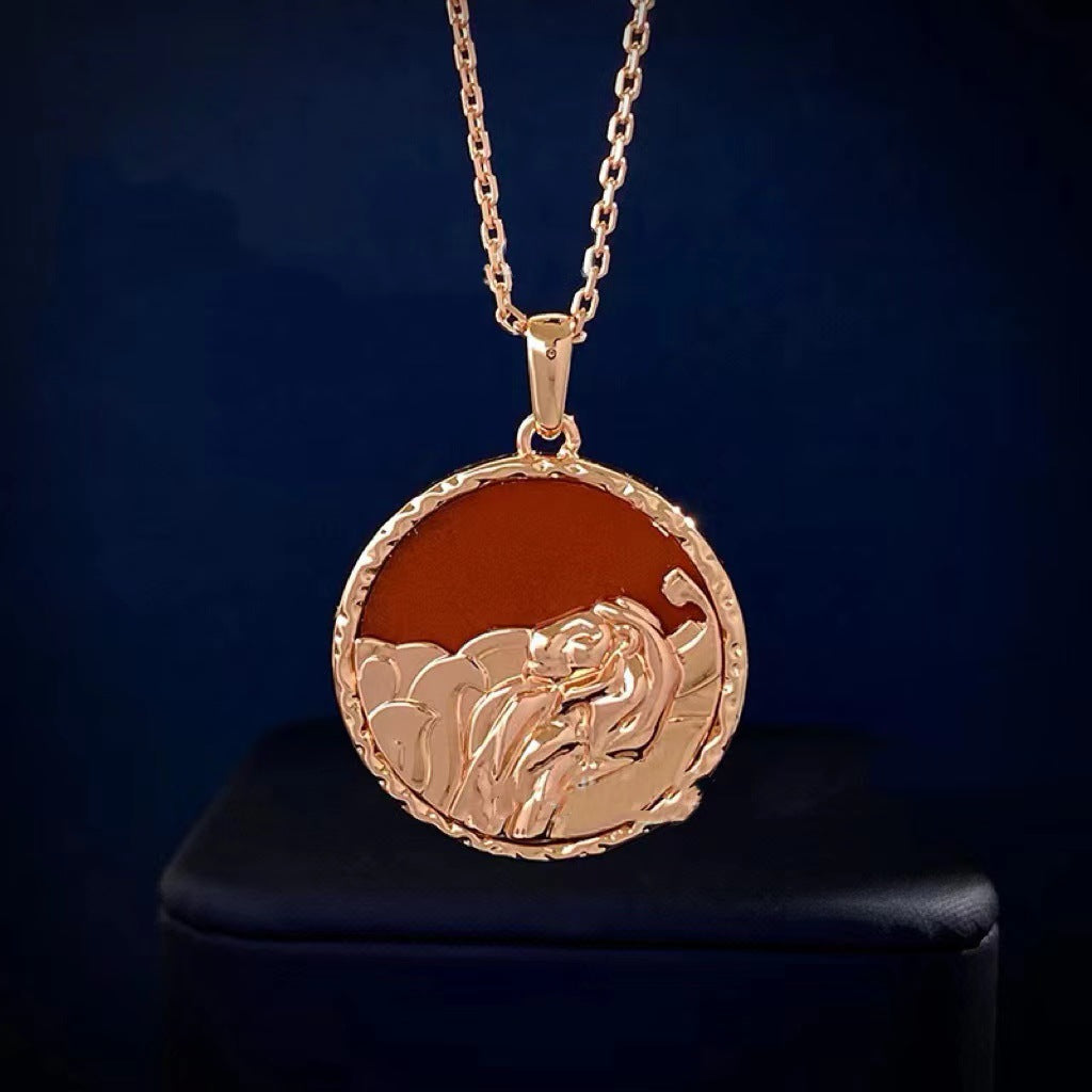 Leo Zodiac Jasper Disc Pendant Necklace