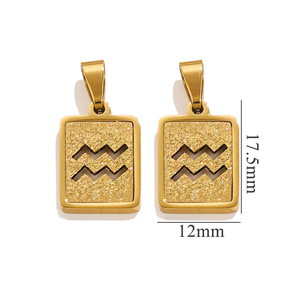 Aquarius Zodiac Celestial Square Pendant | Gold-Tone Jewelry