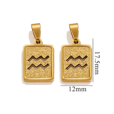 Aquarius Zodiac Celestial Square Pendant | Gold-Tone Jewelry