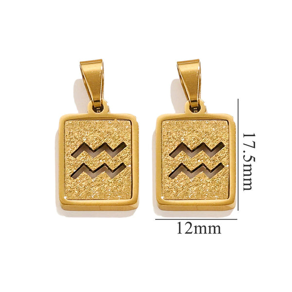 Aquarius Zodiac Celestial Square Pendant | Gold-Tone Jewelry