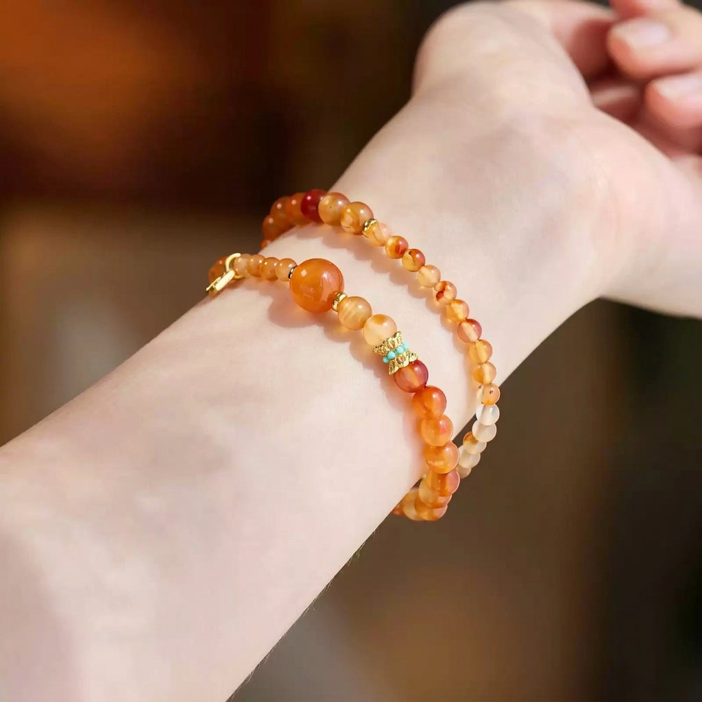 Koi Orange Agate 2-Wrap Bracelet with Peace Charm for Her