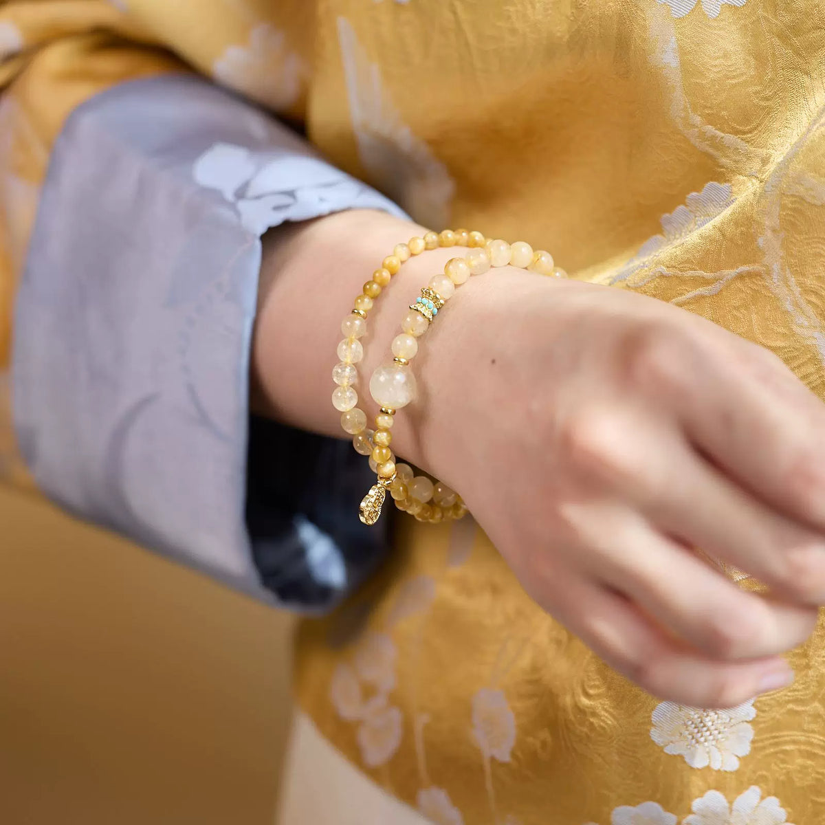 Courage Gold Rutilated Quartz Tiger Eye Layered Bracelet