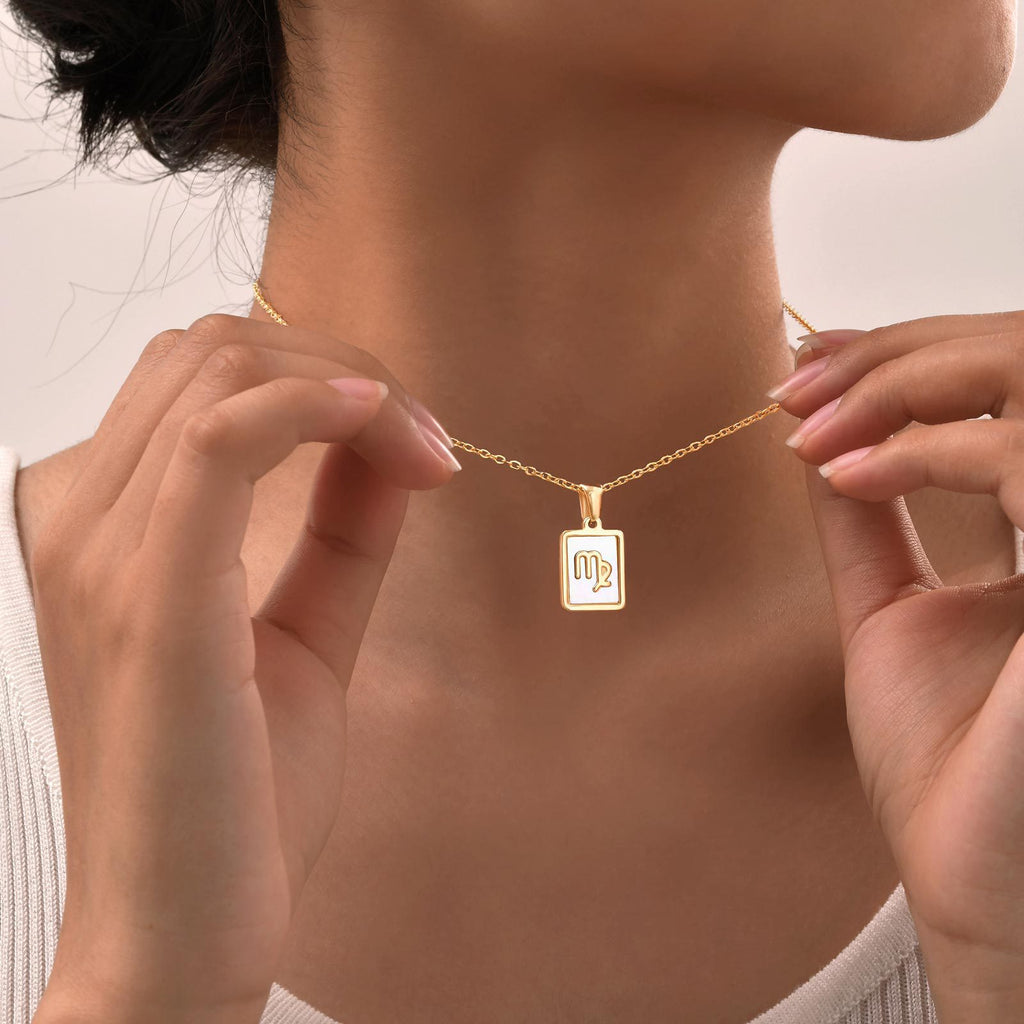 Virgo Mother of Pearl Necklace | Zodiac Square Pendant