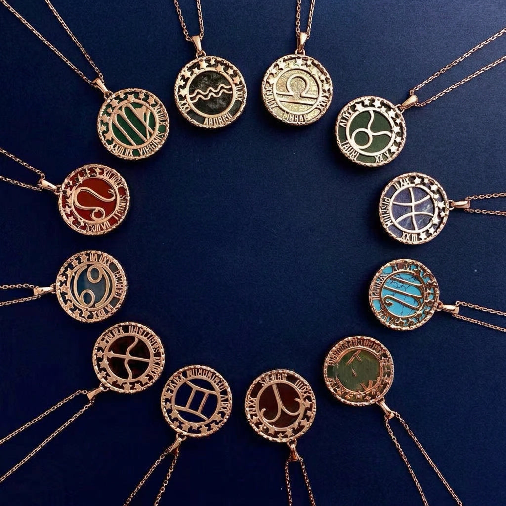 Zodiac Tiger Iron Disc Pendant Necklace 