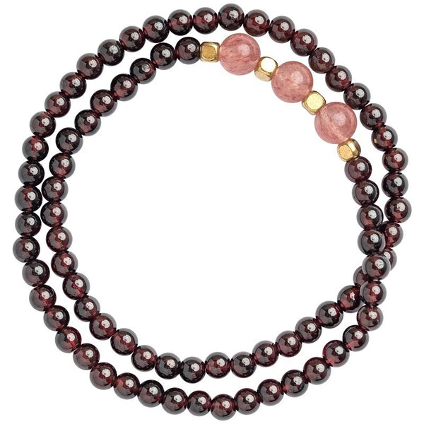 Natural Garnet & Strawberry Quartz Fortune Bracelet for Her