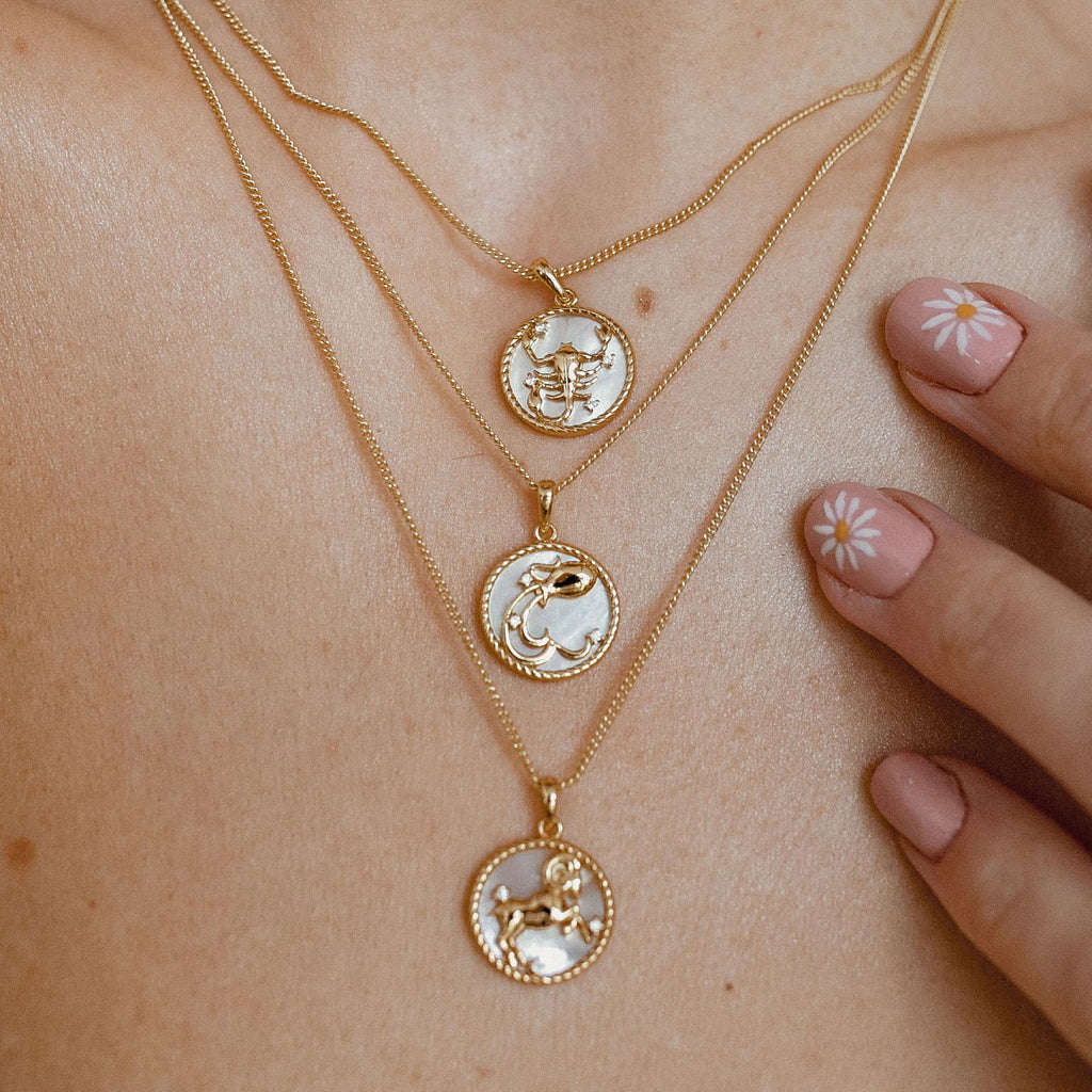 Taurus Gold-Tone Titanium Steel Coin Necklace