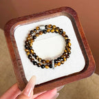 6mm Tiger's Eye 2-Wrap Bracelet | Tibetan Silver Spacer