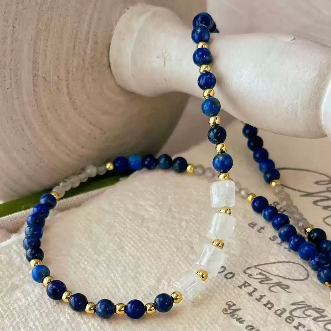 Lapis Lazuli Grey Moonstone Color-Block Choker Necklace