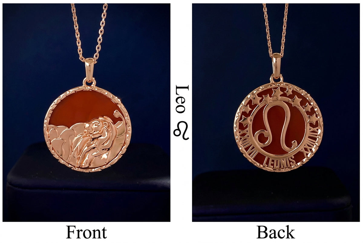 Leo Zodiac Jasper Disc Pendant Necklace