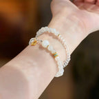 White Crystal Moonstone Double Wrap Bracelet Lucky Charm