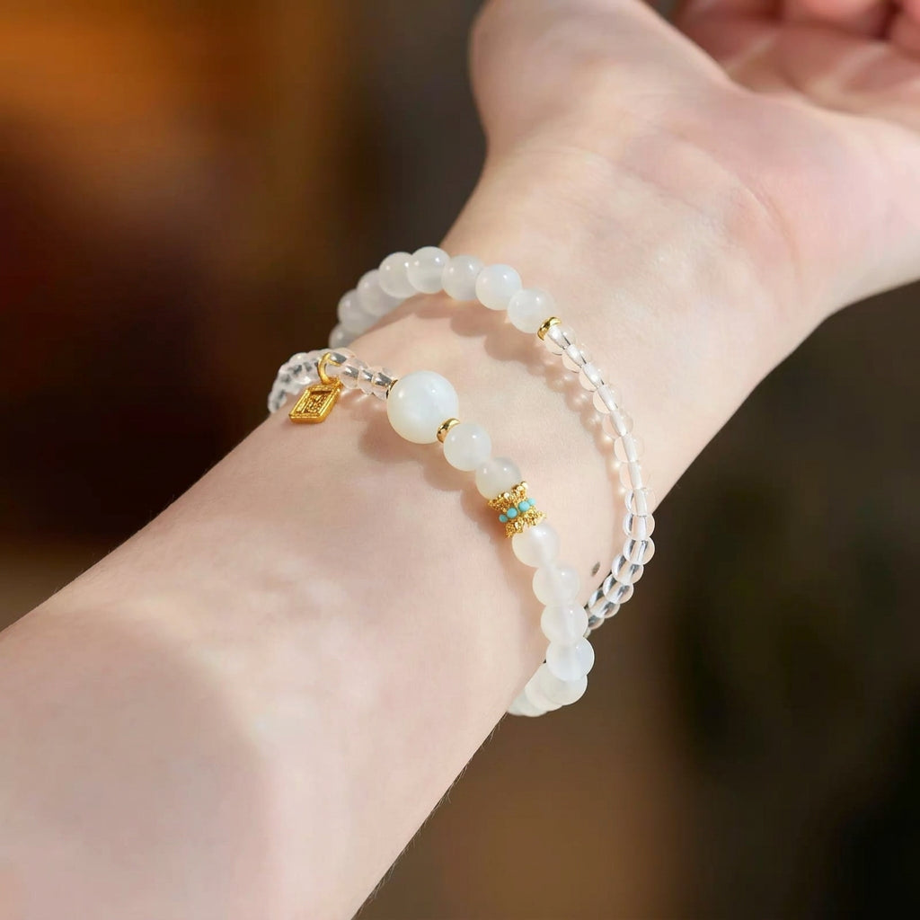 White Crystal Moonstone Double Wrap Bracelet Lucky Charm