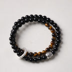 Tiger's Eye & Black Obsidian Double Wrap Bracelet w/ Spacer
