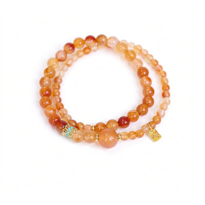 Koi Orange Agate 2-Wrap Bracelet with Peace Charm for Her