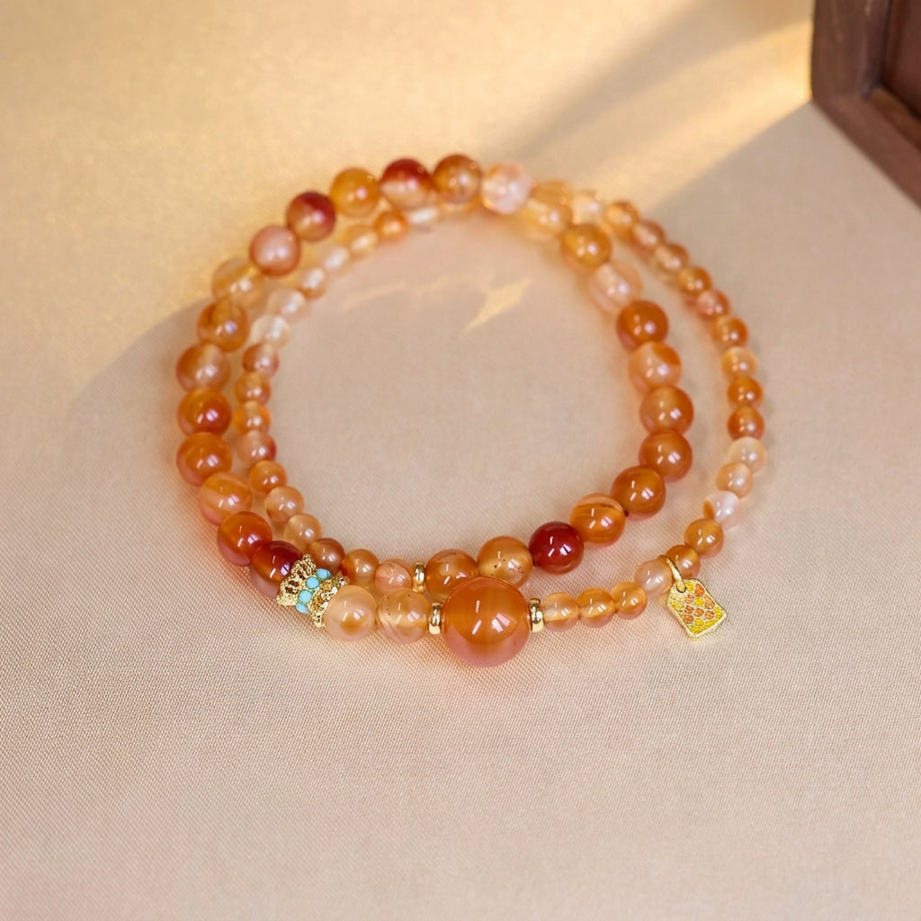 Koi Orange Agate 2-Wrap Bracelet with Peace Charm for Her