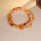 Koi Orange Agate 2-Wrap Bracelet with Peace Charm for Her