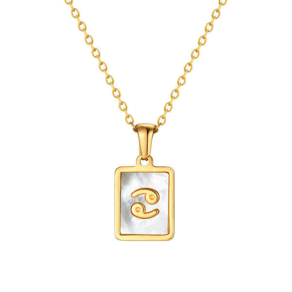 Cancer Mother of Pearl Necklace | Zodiac Square Pendant