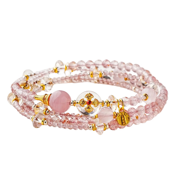 Strawberry Quartz Layered Wrap Bracelet | Libra Zodiac Charm